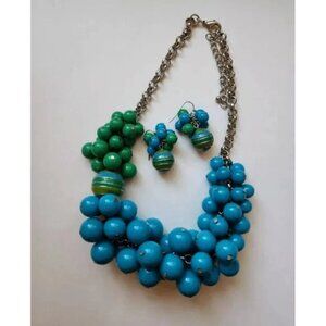 M. Haskell Chunky Multicolor Beaded Necklace with Matching Earrings